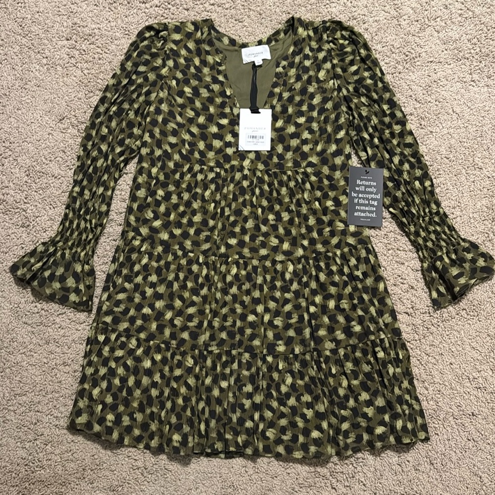NWT Pomander Place (Tuckernuck) Kenzo dress, green/black print, size L